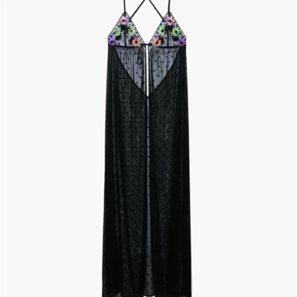 Savage X Fenty Black Sheer Free Spirit Floral Embroidery Night Slip